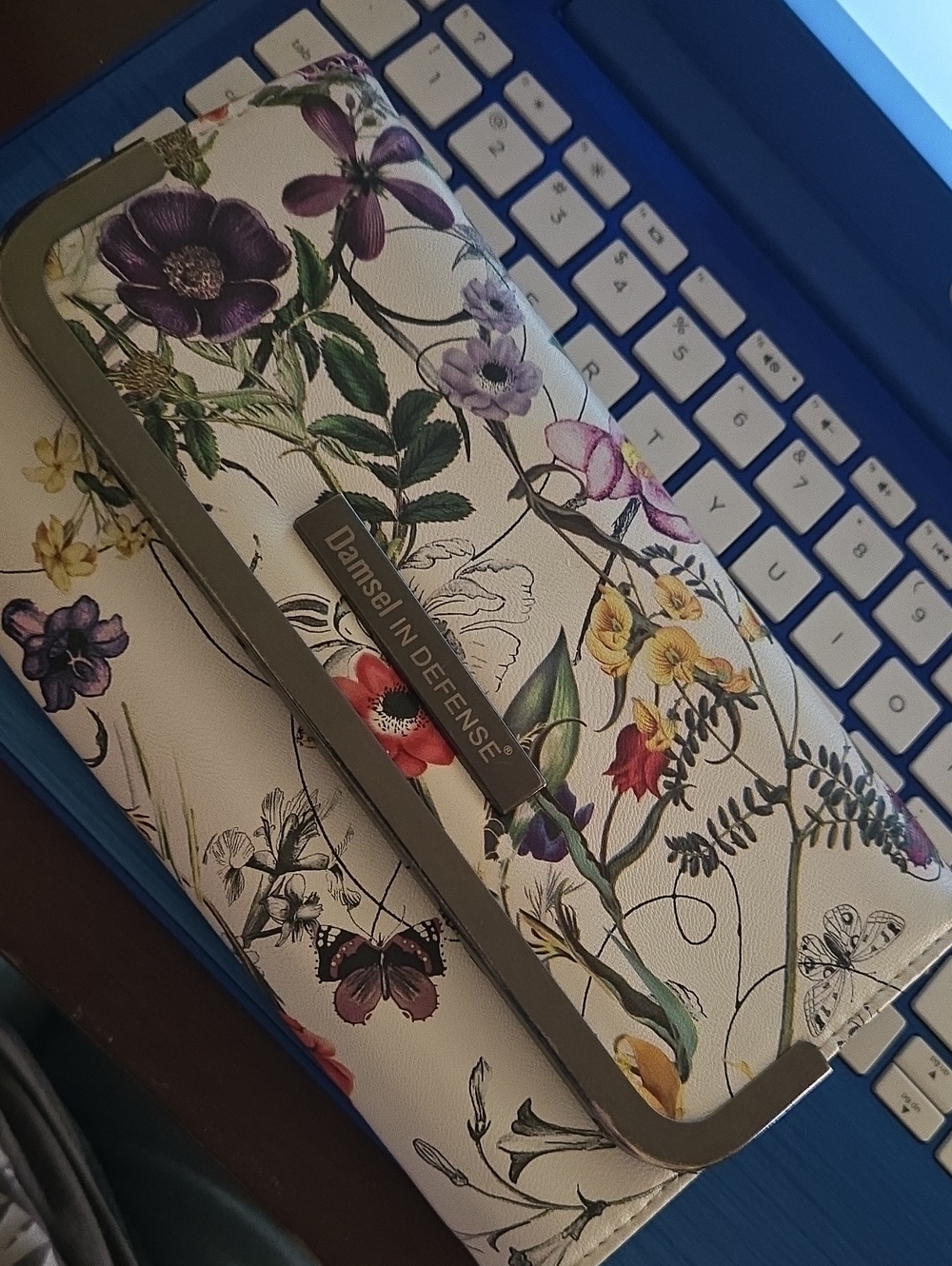Damsel in Defense Floral Clutch Wristlet in White